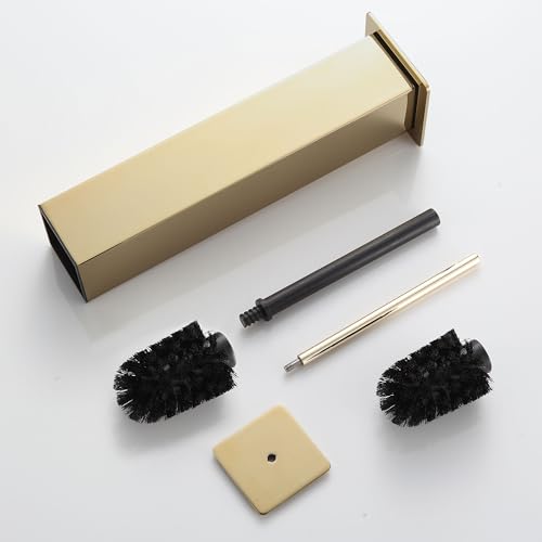 BVL Toilet Brush and Holder Set Gold Stainless Steel 304 Square Freestanding Toilet Brush for Bathroom - color: Gold