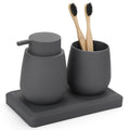 Bathroom Accessories Set, Modern 3 Pcs Bathroom Essentials - Soap Dispenser, Toothbrush Holder & Tray, Countertop Vanity Organizer (Gray) - color: Gray