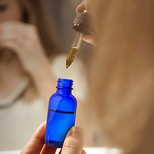 24 Pack 1oz Cobalt Blue Glass Bottles with Glass Eye Droppers for Essential Oils, Perfumes & Lab Chemicals (Brush, Funnels, 2 Extra Droppers, 36 Pieces Labels & 30ml Measuring Cup Included) - color: Cobalt Blue