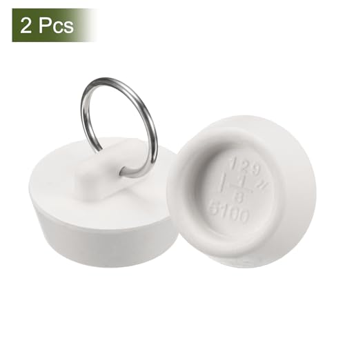 uxcell 2 Pcs Tub Stoppers, Rubber Bathtub Stoppers 1-1/8" Kitchen Sink Drain Stopper, Bathroom Drain Plug with Pull Ring and 15" Beaded Chain, White - size: 1-1/8"