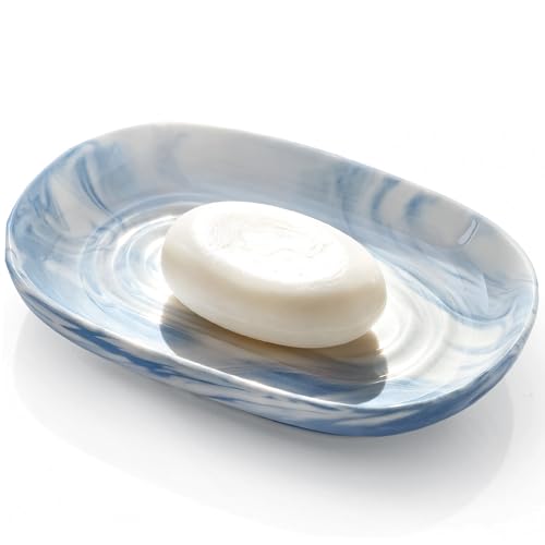 OTHIX Blue Ceramic Soap Dish with Unique Marble Texture, Decorative Bar Soap Holder for Bathroom and Kitchen, Cute Soap Dishes for Bar Soap, Jewelry, Family, Valentines Day Gifts (Blue Texture) - color: Blue Texture