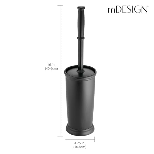 mDesign Toilet Bowl Brush and Holder - Covered Bathroom Toilet Brush - Standing Toilet Bowl Scrubber in Modern Holder - Compact, Space Saving, Deep Cleaning Brush for Toilet - Hyde Collection - Black - color: Black