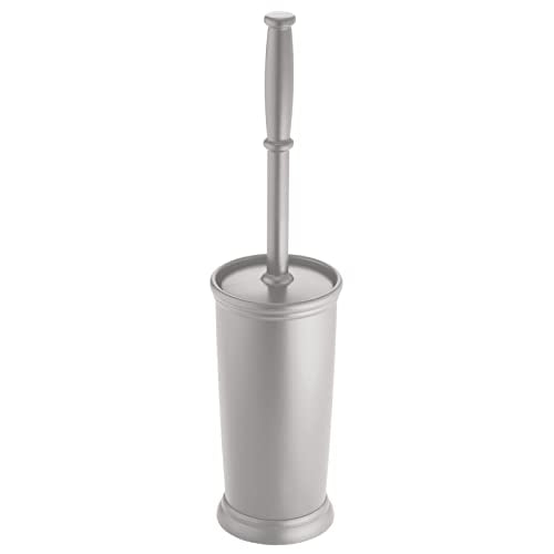 mDesign Compact Freestanding Plastic Toilet Bowl Brush and Holder for Bathroom Storage and Organization - Space Saving, Sturdy, Deep Cleaning, Covered Brush - Silver - color: Silver
