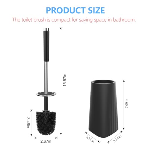 SetSail Toilet Brush, Compact Size Toilet Bowl Brush and Holder Toilet Brushes for Bathroom with Stainless Steel Handle Toilet Cleaner Brush with Durable Scrubbing Bristles, 2 Packs - color: Black, size: 2 packs