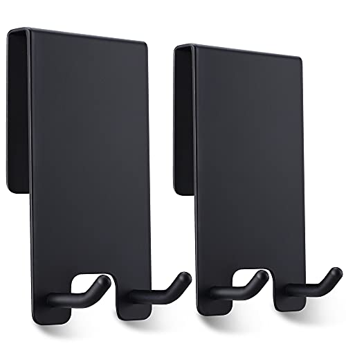 Taozun Shower Door Hooks - Towel Hooks for Bathroom Frameless Glass, Squeegee Hook, Over Glass Hook - Black Stainless Steel 2 Pack - color: Black, size: 2 Pack