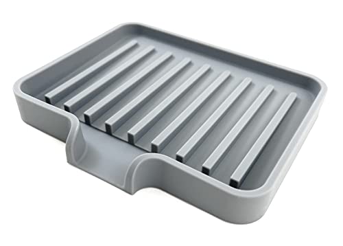 Silicone Soap Dish Tray and Sponge Holder with Drain Chute, Rectangular, Kitchen and Bathroom Sink Organizer (Grey, 5.2"x4" (Set of 2), 7.2 Ounces) - color: Gray, size: (SM) 5.2"x4" (2pcs)