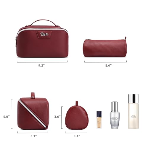 BOYATU Travel Makeup Bag Cosmetic Bags for Women: Large Capacity 3 Pcs Set Make up Bag with Compartments - Waterproof Vegan Leather Toiletry Organizer Bags with Handle (L29Red) - color: L29Red