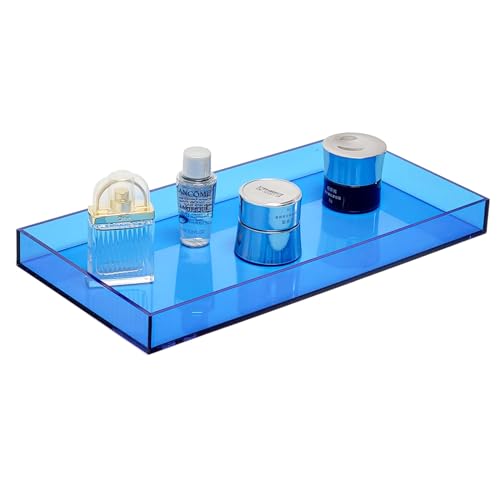 ROYALITA Acrylic Tray Bathroom Tray for Countertop, Guest Towel Holder Tray for Napkin Perfume Jewelry Makeup, Vanity Trays for Soap Dispenser, Aromatherapy, Cup & Candle, Blue - color: Blue