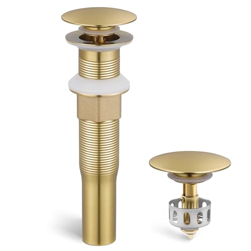 KES Sink Drain without Overflow Anti Clogging Pop Up Drain with Strainer Bathroom Sink Drain Assembly Brushed Gold, S2013D-BZ - color: Brushed Gold, style: for NO overflow sink,1-pack