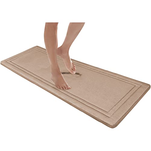 MICRODRY Quick Drying Memory Foam Framed Bath Mat with GripTex Skid-Resistant Base, Runner - 24x58, Linen - color: Linen, size: 24" x 58"