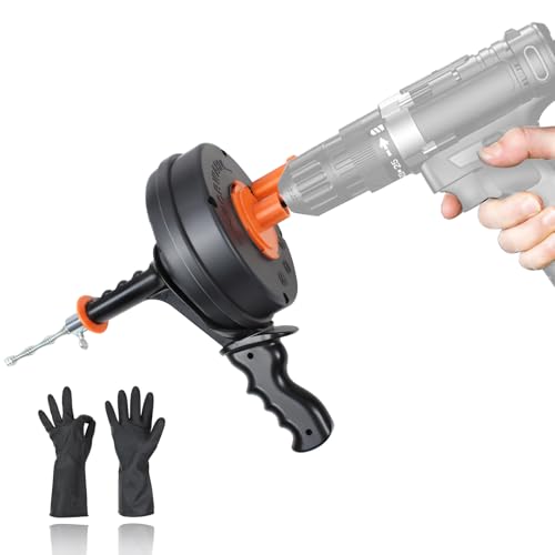 BACOENG 25Ft Drain Auger, Heavy Duty Plumbing Snake with Drill Adapter, Use Manually or Powered for Drain Clog, Shower Sink, Comes with Gloves and Bag (Orange) - color: Orange-25FT