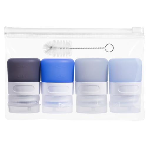 MICEBAY Condiment Squeeze Bottles for Sauces, 1-oz Mini Silicone Salad Dressing Container to Go with Snack Storage Bag, Leakproof Sauce Bottles for Lunch Box, 4 Pack, Blue - color: Blue, size: 1 OZ
