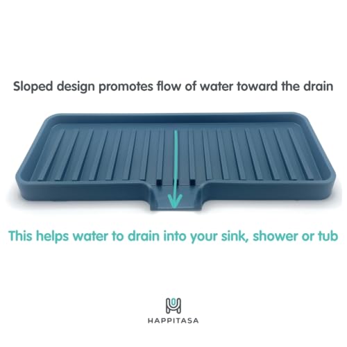 Silicone Soap Dish Tray and Sponge Holder with Drain Chute, Rectangular, Kitchen and Bathroom Sink Organizer (Smoky Blue, 9"x3.5") - color: Smoky Blue, size: (MD) 9"x3.5"