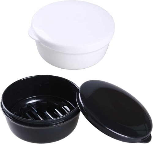 2 Pack Travel Soap Container, Round Portable Soap Dishes for Shampoo Bars | Soap Holder for Travel Shower Gym Bathroom (Black, White) - color: Black+white