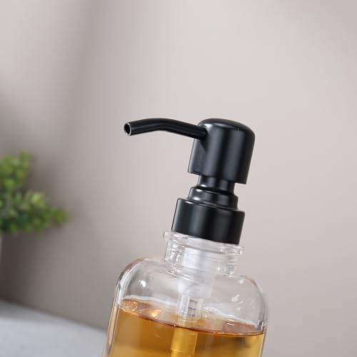 Bathroom Soap Dispenser Black, 11 oz Glass Cylindrical Bottles with Stainless Steel Pump Liquid Hand Soap Dispenser Kitchen - color: Black, size: 11oz-Cylindrical