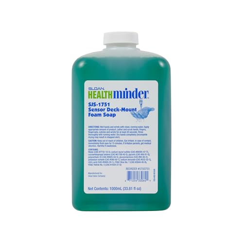 Sloan SJS-1751 Sensor Deck-Mount Green Non-Scented Foam Soap Refill for SJS-1750 Foam Soap Dispenser, Non-Scented, Fragrance-Free, 1000 mL Bottle, 5700751 - color: Green