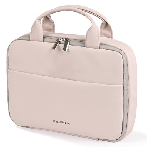 Greenfeather Hanging Toiletry Bag for Women, Compact 3-Layer PU Leather Organizer with Hook – Cosmetic & Makeup Travel Bag, Washable Waterproof EVA, Spacious Foldable Case for Weekend Trips - color: Warm Nude