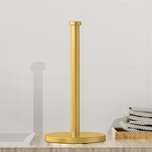 VEHHE Gold Paper Towel Holder Stand, Paper Towel Holder with Weighted Base and Suction Cups for Kitchen Bathrooms - color: Suction Base | Gold