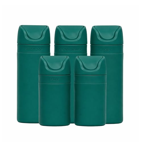 RIES Essential Refillable Toiletry Travel Bottles Airless Pump Set | TSA Approved, Leak Proof Airless Pump, BPA Free Recycled Plastic, 5 Piece Escapade Green Color Set, Dishwasher Safe - color: Escapade Green