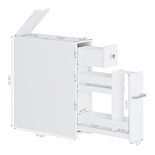 Spirich Slim Bathroom Storage Cabinet, Free Standing Toilet Paper Holder, Bathroom Cabinet Slide Out Drawer Storage, White - color: White