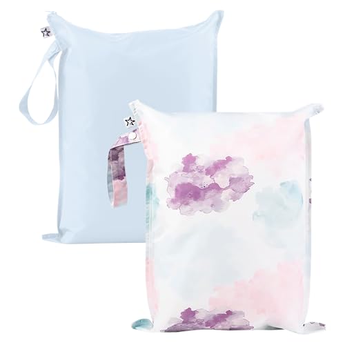 Tiny Twinkle Mess Proof Wet Bags | 2-Pack Reusable Waterproof Wet Bags for Swimsuits | Baby Clothes | Travel & Diaper Bag (Cotton Candy) - color: Cotton Candy, size: 2 Pack