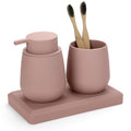Bathroom Accessories Set, Modern 3 Pcs Bathroom Essentials - Soap Dispenser, Toothbrush Holder & Tray, Countertop Vanity Organizer (Pink) - color: Pink