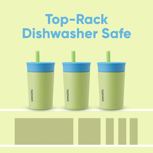 Owala Kids Insulation Stainless Steel Tumbler with Spill Resistant Flexible Straw, Easy to Clean, Kids Water Bottle, Great for Travel, Dishwasher Safe, 12 Oz, Blue and Light Green (Turtley Awesome) - color: Turtley Awesome, size: 12 Ounces