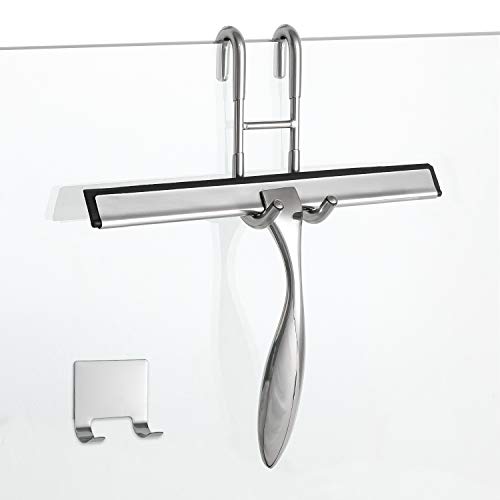 Simtive 10-Inch Shower Squeegee Set, Includes Shower Door Hook and Adhesive Hook, Squeegee for Shower Doors, Mirror and Window, Silver - color: Silver, size: 10-Inch
