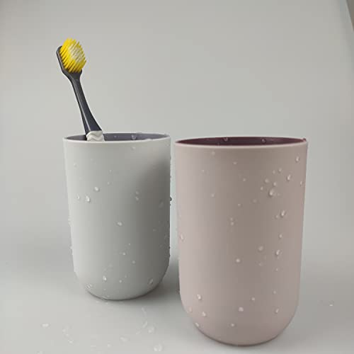 Unbreakable Reusable Drinking Cups Set of 2 Colors, Plastic Toothbrush Cup Tumblers 300 ml/10.5 oz, Dishwasher Safe (Light pink & Light gray) - color: Light pink & Light gray