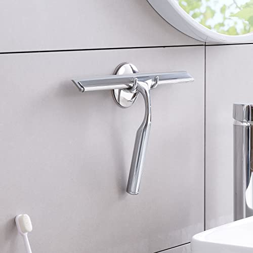 Ettori Shower Squeegee Clear Glass Wall Cleaner Stainless Steel with Suction Storage Hook -10'', Chrome - color: Chrome