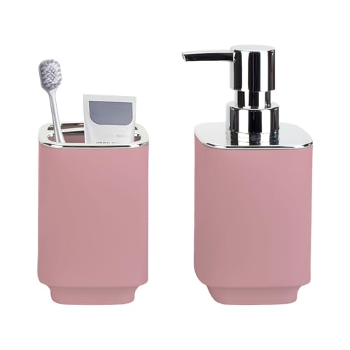 Pink Bathroom Accessories 2 Pieces, Soap Dispenser and Toothbrush Holder Set for Boho Bathroom - color: Pink, size: 2PCS