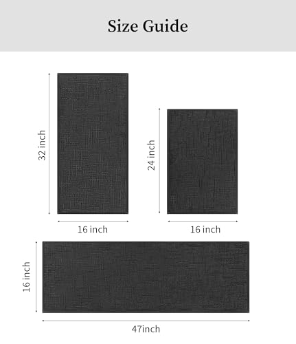 YIHOUSE Bathroom Rugs Sets 3 Piece Dark, 16x24+16x32+16x47in | Non Slip, Quick Dry, Absorbent, Washable, Fit Under Door - color: Dark, size: 16x24+16x32+16x47