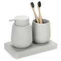 Bathroom Accessories Set, Modern 3 Pcs Bathroom Essentials - Soap Dispenser, Toothbrush Holder & Tray, Countertop Vanity Organizer (Beige) - color: Beige