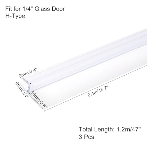 uxcell Shower Door Side Seal, H-Type Shower Door Sweep for 1/4" Glass 47" Long (15.7" x 3 Pcs), 3 Section Segmented Frameless Glass Door Seal Strip, Stop Shower Leaks, Clear - size: 1/4" Glass 47" Long