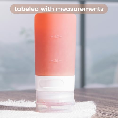 MICEBAY Condiment Squeeze Bottles for Sauces, 2-oz Mini Silicone Salad Dressing Container to Go with Reusable Sandwich Bag, Leakproof Sauce Bottle for Lunch Box, 4 Pack, Apricot - color: Apricot, size: 2 OZ
