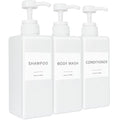 Shampoo and Conditioner Dispenser, Refillable Plastic Shampoo Pump Bottles with Waterproof Labels, Empty Body Wash Dispenser Set for Bathroom, Shower Soap Bottles (White, Set of 3, 16.9oz) - color: White