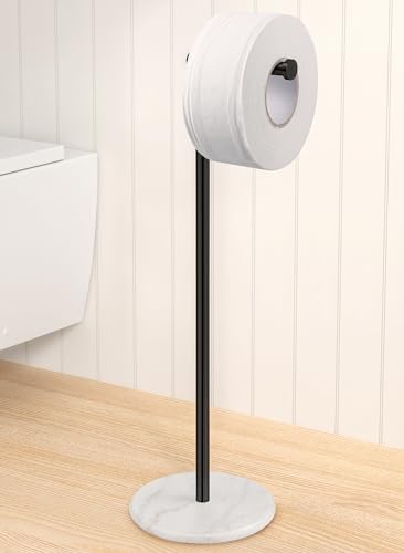 KES Extra High Black Toilet Paper Holder Freestanding 26", Toilet Paper Holder Stand with Natural Marble Base, Floor Free StandingToilet Paper Holder 18/8 Stainless Steel Matte Black, BPH284S66-BK - color: White Marble & Black Bar, size: 26"H