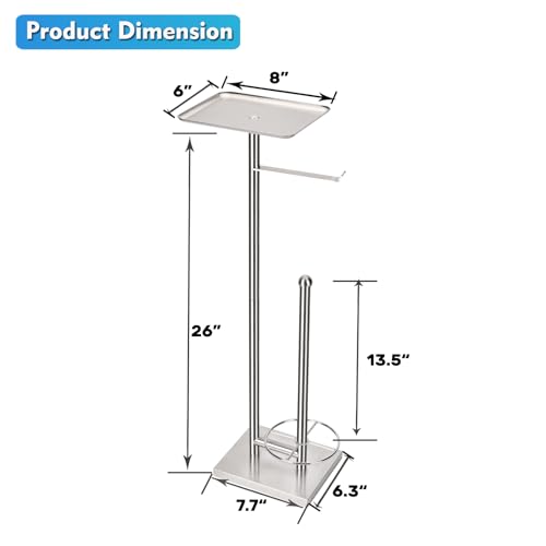Toilet Paper Holder with Shelf, Toilet Paper Stand with Storage for Holding Extra 3 Rolls, Freestanding Toilet Paper Holder for Bathroom (Brushed Nickel with Metal Base) - color: Brushed Nickel With Metal Base