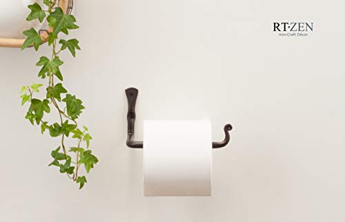 RTZEN Bathroom Toilet Paper Holder - Handcrafted Rustic Wrought Iron Wall Decor Toilet Roll Holder - Black Matte Wall Mount Bar for Modern Farmhouse Bathroom Decor - style: Classic