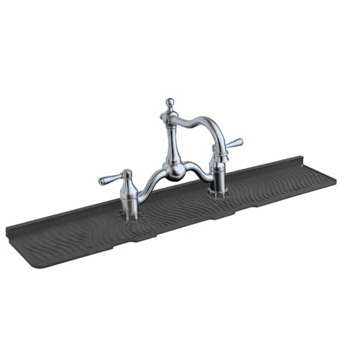 2 Hole Kitchen Sink Splash Guard (22 INCH) Wide-Modern Faucet Mat for Kitchen Sink-Flexible, Durable, Silicone Faucet Splash Guard Grey-Double Handle Faucets with 8” Spacing-Easy to Clean