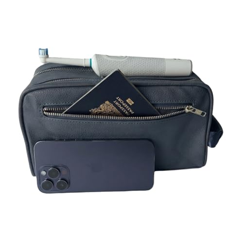 Toiletry Bag For Men, Premium PU Leather Travel Kit, Metal Zippers & Bottom Studs, Velvet Dust Bag & Shape-Retention Packaging – Gift Ready For Groomsmen, Anniversary, Birthday Gifts/ NAVY BLUE - color: NAVY BLUE