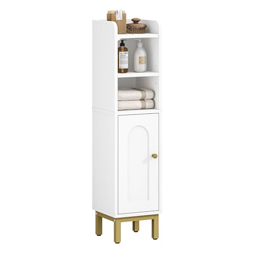 Hzuaneri Bathroom Storage Cabinet, Small Corner Floor Cabinet with Door and Shelves, Narrow Toilet Paper Holder, Bathroom Organizer with Adjustable Shelf, for Small Spaces, White BC08203X - color: White, size: 7.9"D x 7.9"W x 32.7"H