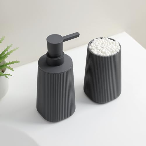 YAUKPH Bathroom Accessories Set 2 Piece Soap Dispenser and Toothbrush Holder for Bathroom Countertop Striped Gray - color: Striped Gray