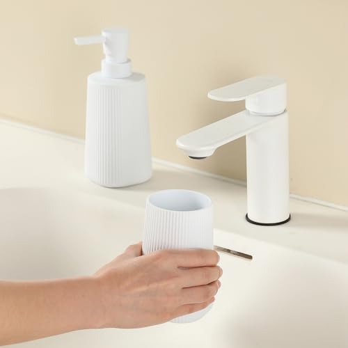 YAUKPH Bathroom Accessories Set 2 Piece Soap Dispenser and Toothbrush Holder for Bathroom Countertop Striped White - color: Striped White