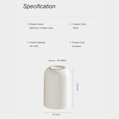 White Toothbrush Cup, Bathroom Cup, Unbreakable Toothbrush Holders for Bathroom, Reusable Plastic Cups for Drinking, Dishwasher Safe,11 Oz, 2 PCS(White&White)