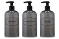 16 oz Plastic Shampoo Conditioner Wash Pump Dispensers (Gray) | lotion pumps, refillable, reusable, high-viscosity, bottle set, shower bottles - color: Gray