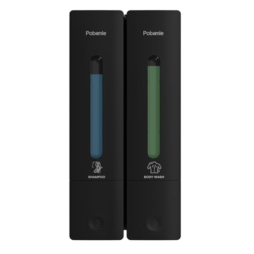 Shampoo Dispenser for Shower - Shower Soap Dispenser Wall Mounted No Drill - Shampoo Body Wash Dispenser 2 Chamber - Easy Install for Bathroom Hotel Black 800ml - color: Black