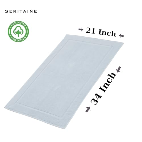 Turkish Cotton Bath Mat Set of 2-100% Turkish Cotton 21x34 inch Bathroom Floor Towel Mat (Not Rug) - Absorbent 900 GSM Hotel Spa Quality Floor Towels - Machine Washable Quick Dry - color: Light Blue (Zen Design)