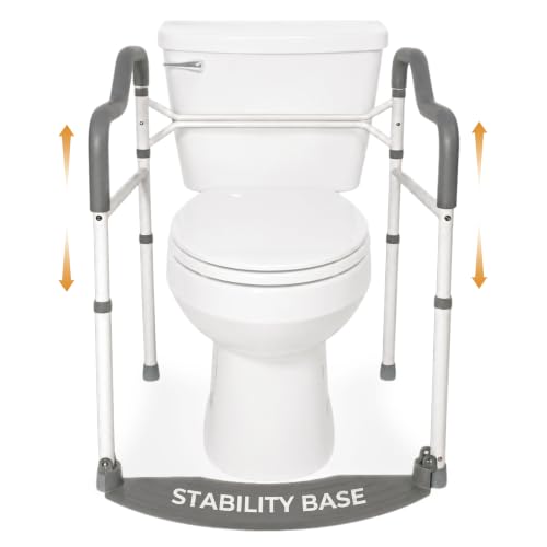 Stander Wonder Toilet Safety Rails for Seniors, Adjustable Detachable Toilet Frame with Padded Handles for Elderly Adults, Foldable Handicap Support Rail with Footrest, Fits Any Toilets