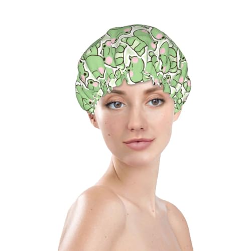 Cute Frogs Shower Cap For Women Reusable Waterproof Double Layers Bath Cap Hair Protection Elastic Ladies Spa Salon Shower Hat - color: Cute Frogs